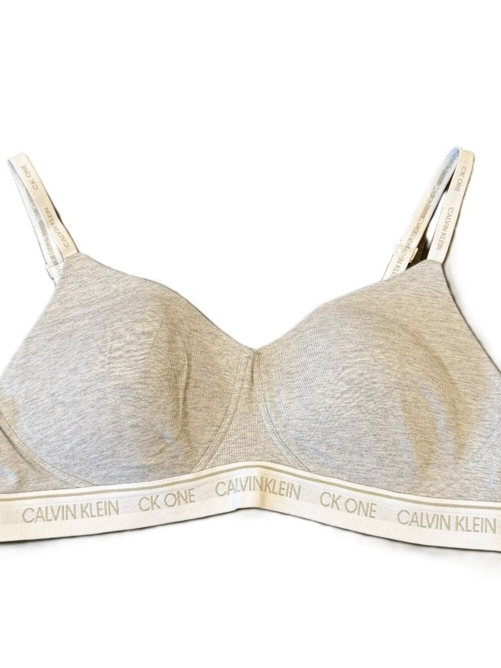 Calvin Klein Women's Pure Ribbed Lightly Lined Bralette Gray White Size XL